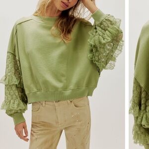 NWT Free People Gaia Lace Crewneck, S